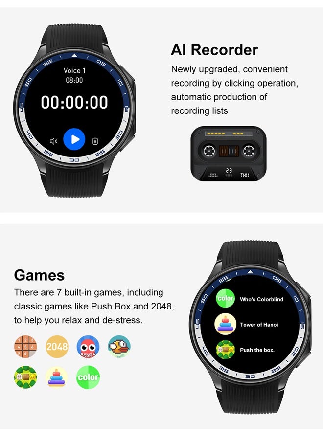 Men's Bluetooth Smartwatch, 1.43 Inch Full Screen Touch, Long Standby, Multiple Sports Modes, Heart Rate And Sleep Monitoring, Multi-Language Selection, Black Silicone Strap DT Watch X