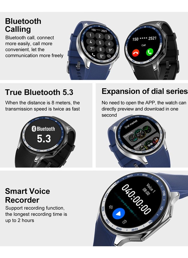 Men's Bluetooth Smartwatch, 1.43 Inch Full Screen Touch, Long Standby, Multiple Sports Modes, Heart Rate And Sleep Monitoring, Multi Language Selection, Black Steel Strap DT Watch X