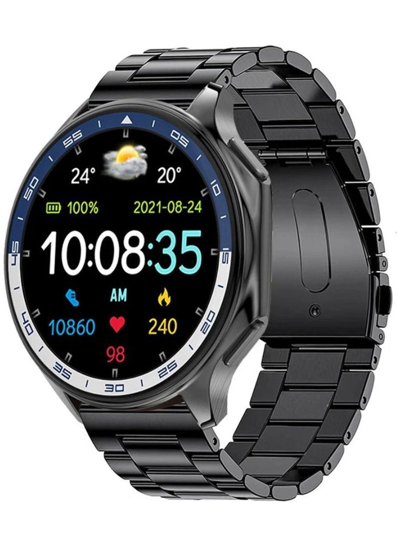 Men's Bluetooth Smartwatch, 1.43 Inch Full Screen Touch, Long Standby, Multiple Sports Modes, Heart Rate And Sleep Monitoring, Multi Language Selection, Black Steel Strap DT Watch X