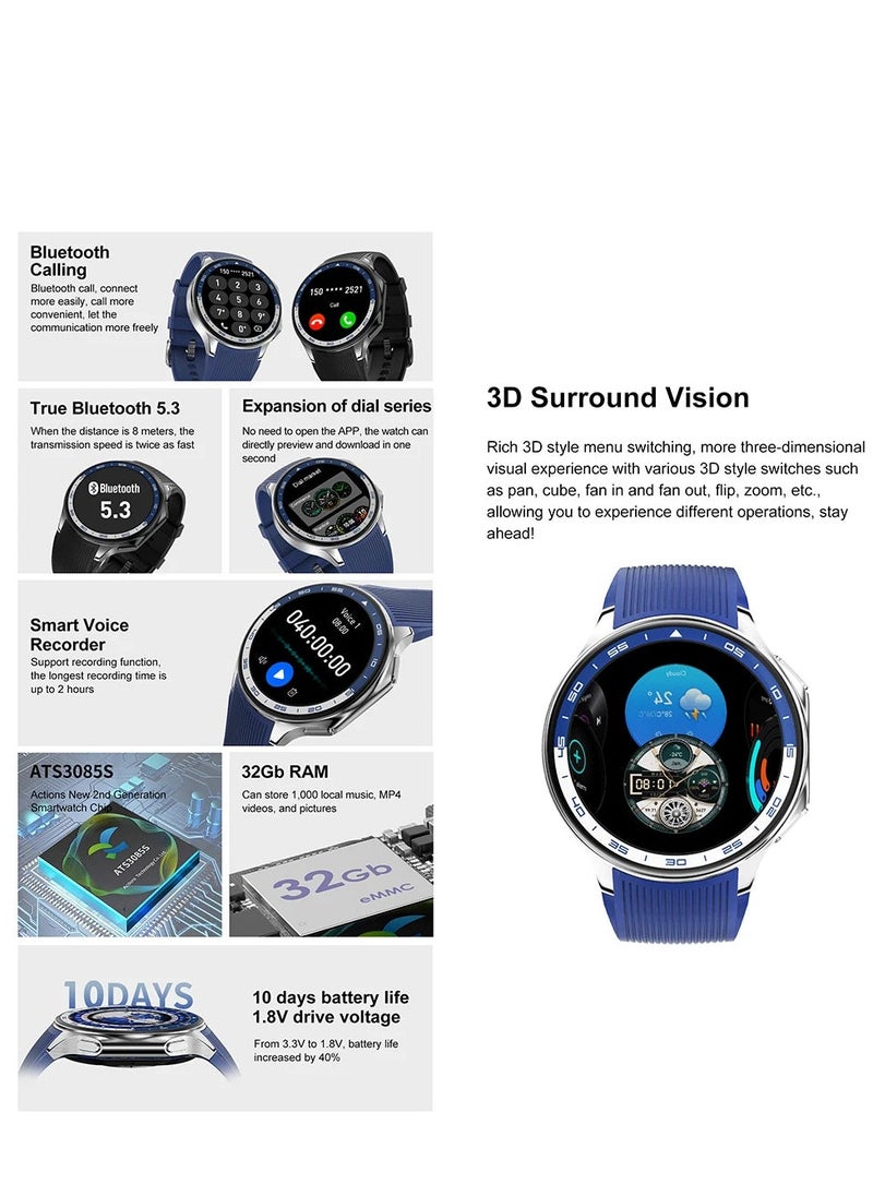 Men's Exquisite Bluetooth Smartwatch, 1.43 Inch Full Screen Touch, Answering/Making Calls, Sports Sleep Heart Rate Monitoring, Universal For Android 4.4 And IOS 10.0 Systems, IP68 Waterproof RT-DT Watch X