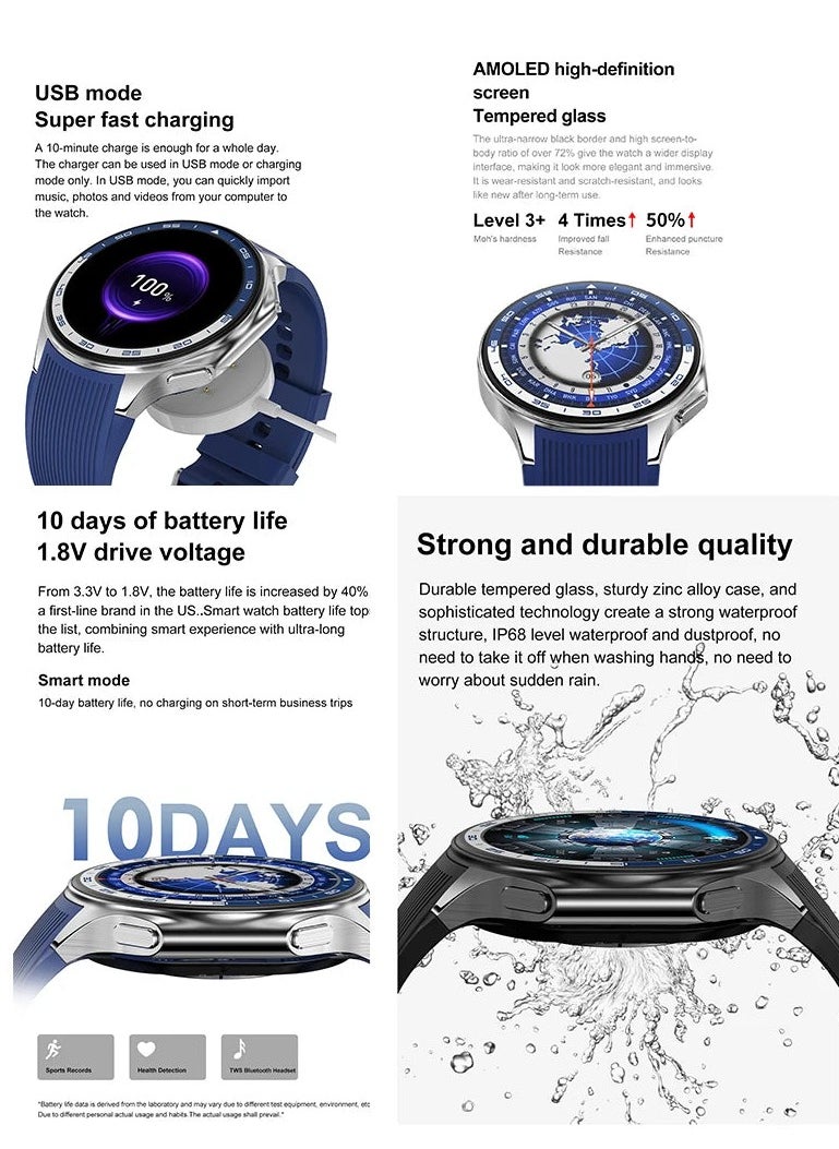 Men's Exquisite Bluetooth Smartwatch, 1.43 Inch Full Screen Touch, Answering/Making Calls, Sports Sleep Heart Rate Monitoring, Universal For Android 4.4 And IOS 10.0 Systems, IP68 Waterproof RT-DT Watch X