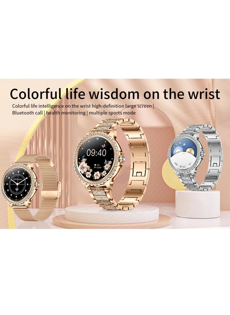 Fashion Women's Bluetooth Smartwatch, Gold  Diamond Dial, 1.32 Inch Full Screen Touch, Answer/Make Calls, IP67 Waterproof RT i58