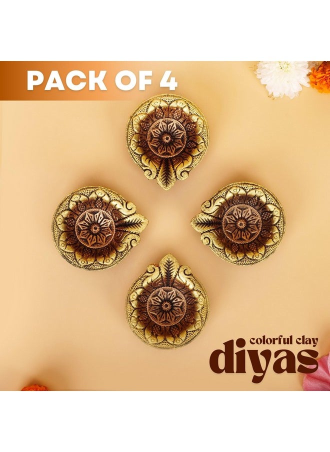 A Diwali Diya Diyas For Diwali [ Pack Of 4 ] Diya Lamp For Pooja - Mitti Earthern Terracotta Diya - Diwali Decoration For Home | Diwali Decor Indian Gift Items Hashcart®