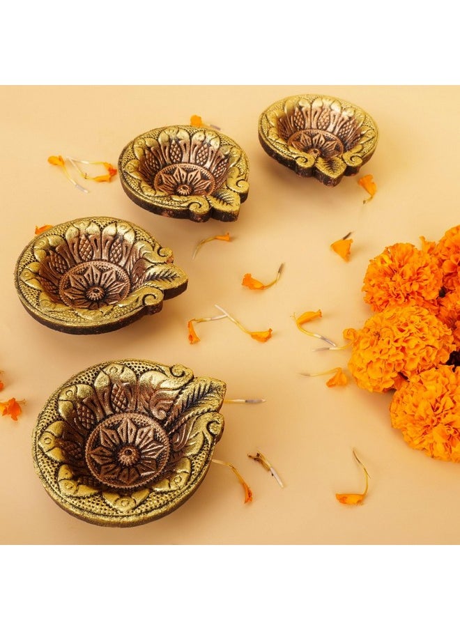 A Diwali Diya Diyas For Diwali [ Pack Of 4 ] Diya Lamp For Pooja - Mitti Earthern Terracotta Diya - Diwali Decoration For Home | Diwali Decor Indian Gift Items Hashcart®