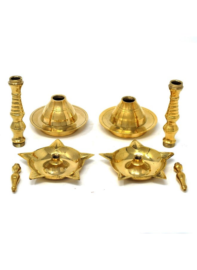 ® Brass Diya For Pooja Kerala Diya [10 Inch, Set Of 2, Size - Medium ] Diya Lamp For Puja Diwali Diyas - Traditional Samai Lamp Kutthu Vilakku Panchmahal Deepam - Indian Diwali Gifts