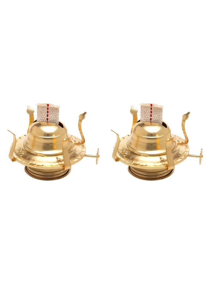 Brass Plated Oil Burner With Cotton Wick - Replacement For Antique Kerosene Lamps | 2 Pack