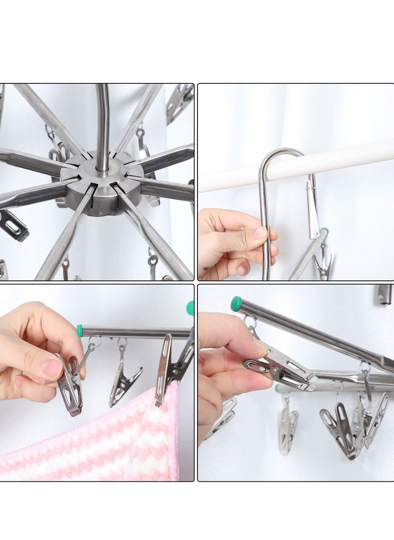 Sock Dryer Stainless Steel 16 Pegs Swivel Hook Clothes Drying Hanger Rustproof Clothesline Windproof Hanging Dryer for Underwear Socks Bras Baby Clothes Gloves