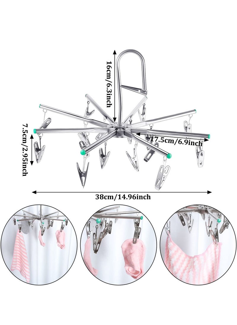 Sock Dryer Stainless Steel 16 Pegs Swivel Hook Clothes Drying Hanger Rustproof Clothesline Windproof Hanging Dryer for Underwear Socks Bras Baby Clothes Gloves