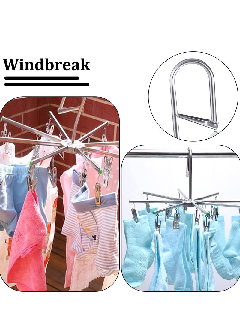 Sock Dryer Stainless Steel 16 Pegs Swivel Hook Clothes Drying Hanger Rustproof Clothesline Windproof Hanging Dryer for Underwear Socks Bras Baby Clothes Gloves