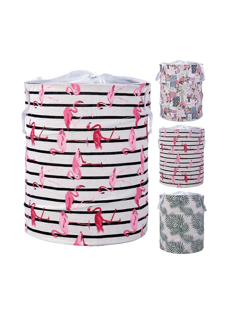 HOKIPO Pop Up Foldable Laundry Basket for Clothes with Lid Drawstring Closure | Dirty Clothes Storage Basket Bin- Large 43 Litre(Cotton,Pink)