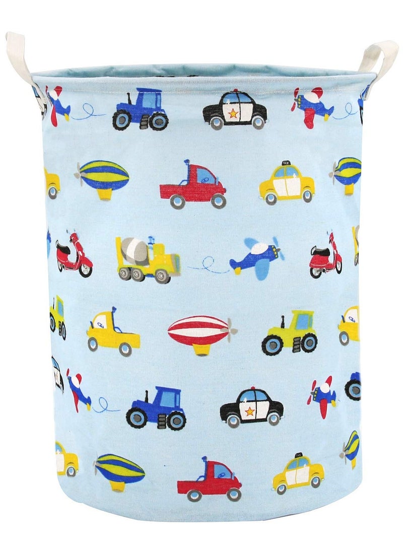 Large Laundry Basket Canvas Fabric Waterproof Cylindric Laundry Hamper Storage Basket with Handles, Decorative and Convenient for Kids Bedroom