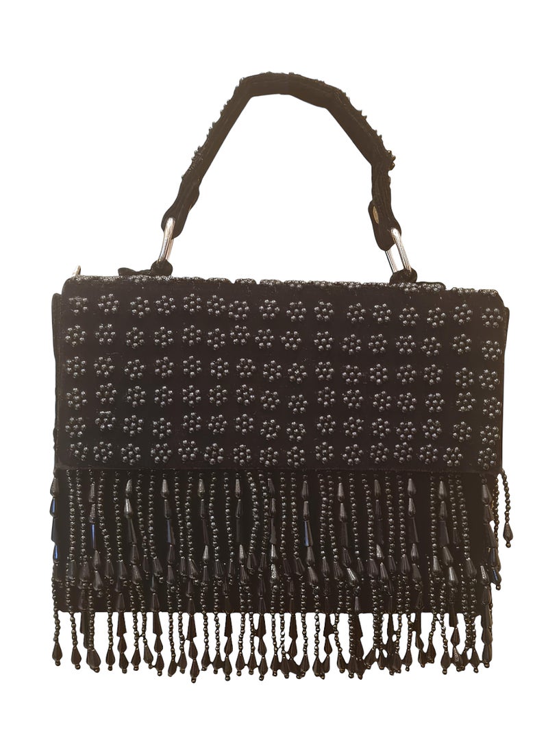 BEADED BLACK BOX PURSE