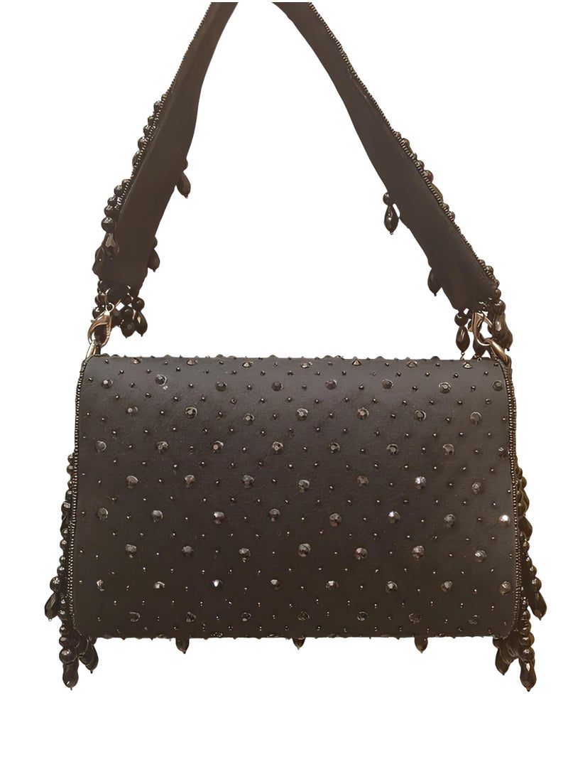 BLACK CRYSTAL FLAP BAG