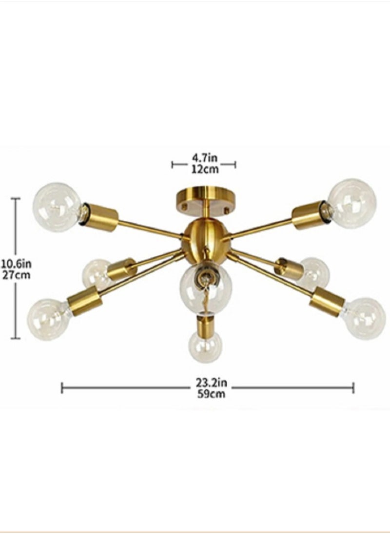 Modern Sputnik Ceiling Light, 8-Light Brushed Brass Lighting Fixture for Living Room Bedroom Kitchen Bar Restaurant