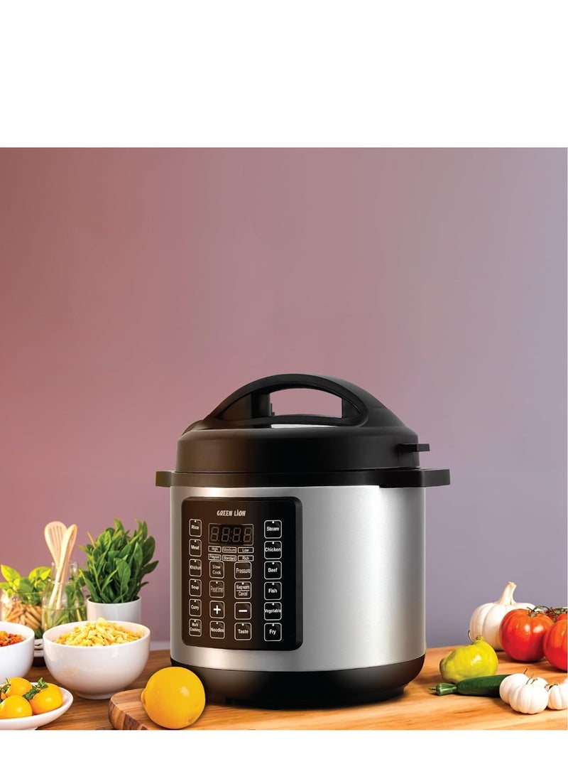 6L Electeric Pressure Cooker Digital Display Set Timer Cooking Modes Auto Warm Function 24Hr Preset Function Warm-Keeping Temperature: 60-80°C Working Pressure: 0-90Kpa (6 Liters 1000W)