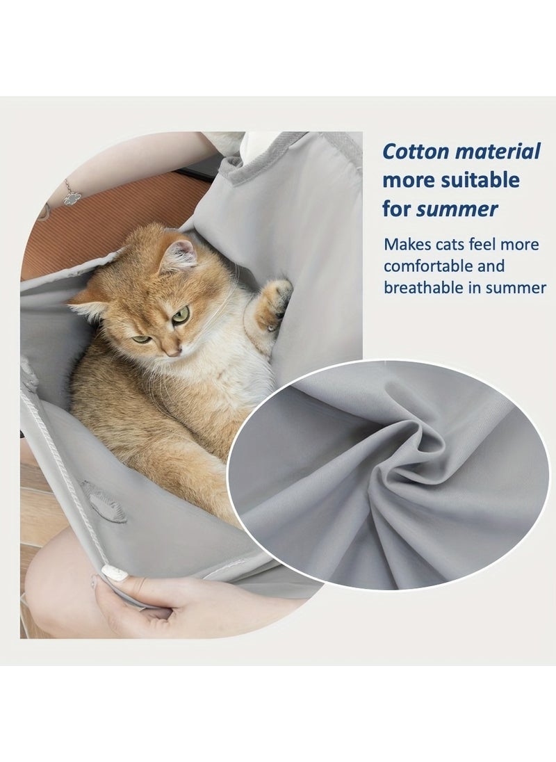 Breathable Cotton Cat Grooming Apron - 4 Holding Holes, Portable Pet Carrier Pouch, Anti-Scratch u0026 Hair Resistant, Comfortable Cat Sling Bag for Outings - Easy Nail Trimming u0026 Ear Cleaning A