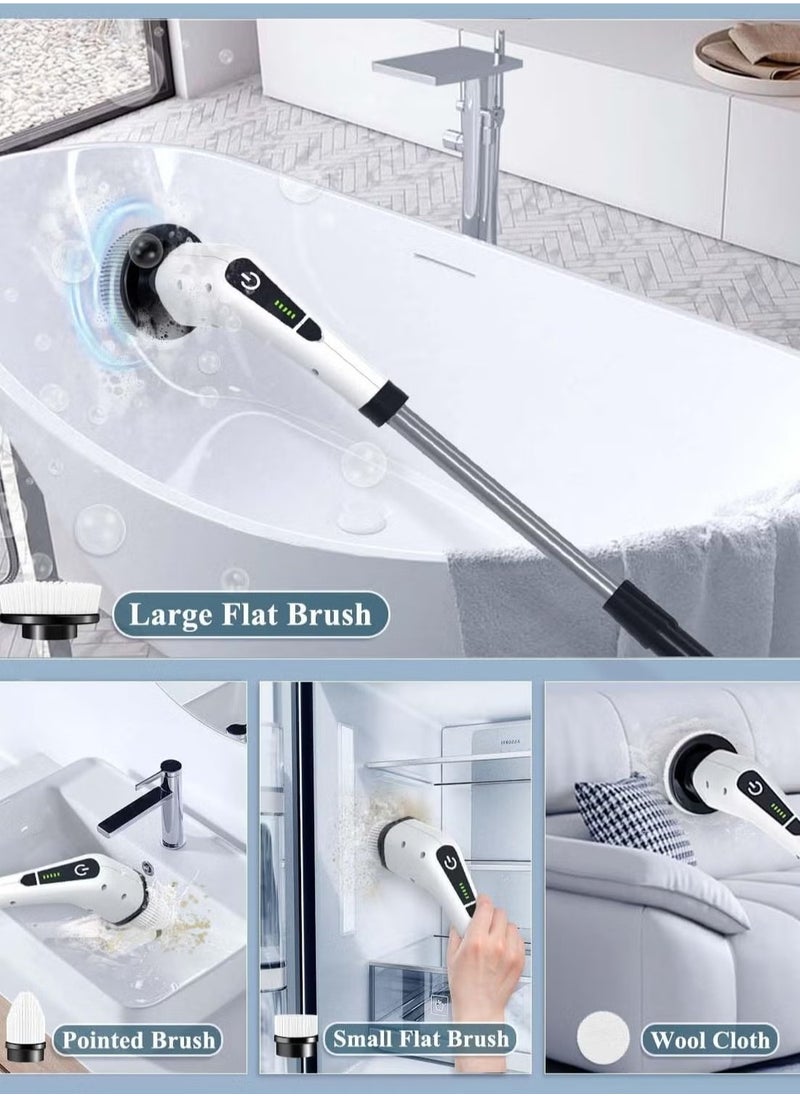 Cordless Electric Spin Scrubber with 7 Brush Heads, Adjustable 54in Arm, 2500mAh Battery u0026 Type-C Fast Charger for Cleaning Bathroom, Kitchen, Floors u0026 Tiles