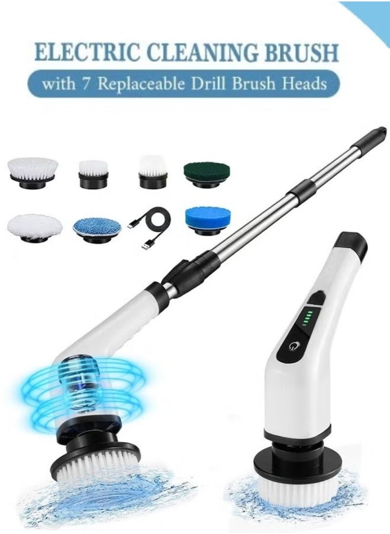 Cordless Electric Spin Scrubber with 7 Brush Heads, Adjustable 54in Arm, 2500mAh Battery u0026 Type-C Fast Charger for Cleaning Bathroom, Kitchen, Floors u0026 Tiles