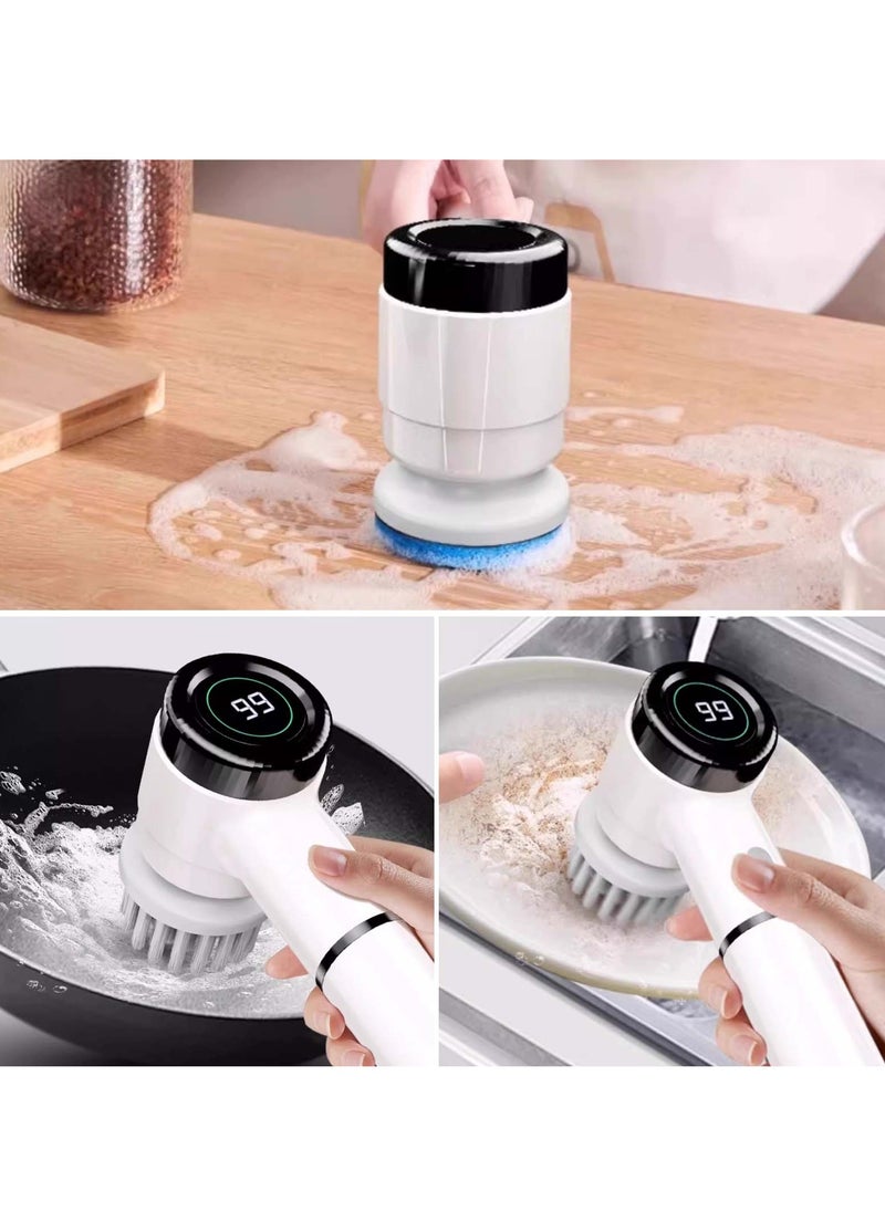 Electric Cleaning Brush, Spin Scrubber Cleaning Brush for Household with 5 Replaceable Brush Heads, 3 Speeds for Deep Cleaning for Tiles Bathroom Kitchen Grille Glass Sink