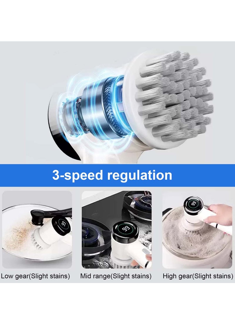 Electric Cleaning Brush, Spin Scrubber Cleaning Brush for Household with 5 Replaceable Brush Heads, 3 Speeds for Deep Cleaning for Tiles Bathroom Kitchen Grille Glass Sink