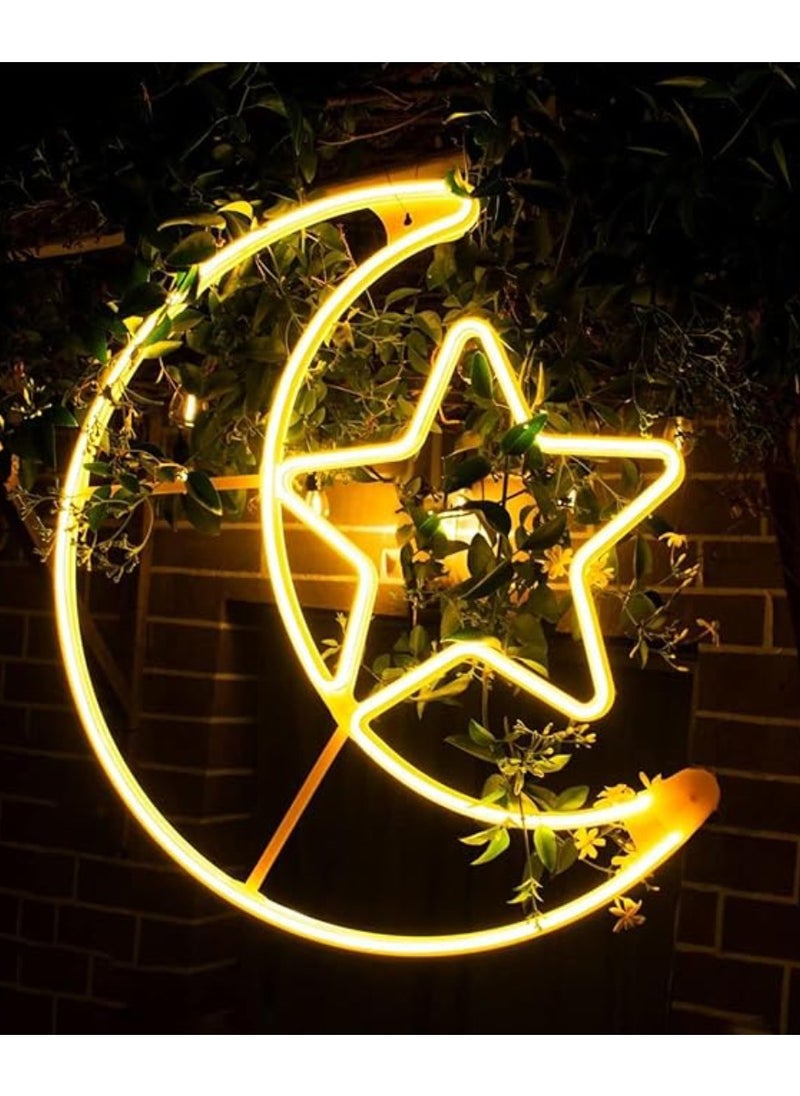 Ramadan LED String Light Yellow Moon And Star For Indoors Home Decor Outdoors Decorations Ramadan Celebration Light 60CM With UK Plug 3-Pin Plug