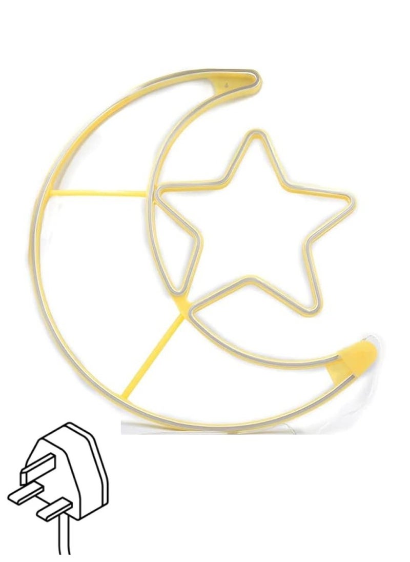 Ramadan LED String Light Yellow Moon And Star For Indoors Home Decor Outdoors Decorations Ramadan Celebration Light 60CM With UK Plug 3-Pin Plug