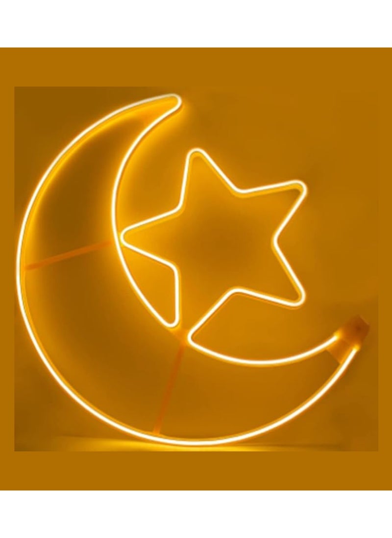 Ramadan LED String Light Yellow Moon And Star For Indoors Home Decor Outdoors Decorations Ramadan Celebration Light 60CM With UK Plug 3-Pin Plug