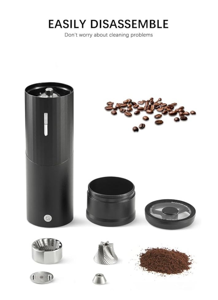 zeroHero RUI Portable Electric Coffee Grinder - 25-30g Capacity, CNC Stainless Steel Burr, Rechargeable 800mAh Battery, Silent Design, Adjustable Coarseness, Durable Aluminum Body - Black/Grey/Silver