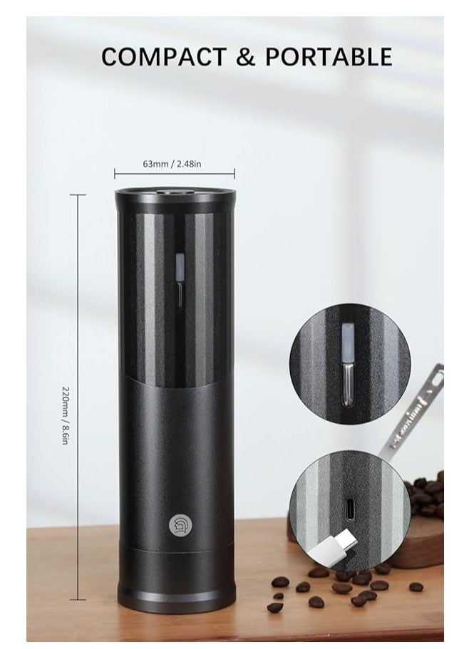 zeroHero RUI Portable Electric Coffee Grinder - 25-30g Capacity, CNC Stainless Steel Burr, Rechargeable 800mAh Battery, Silent Design, Adjustable Coarseness, Durable Aluminum Body - Black/Grey/Silver