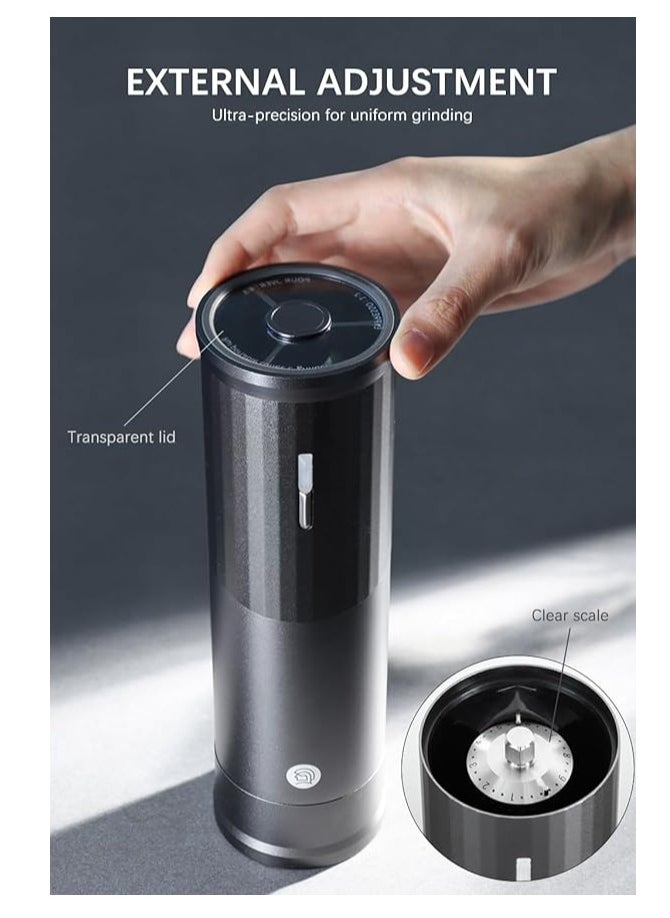 zeroHero RUI Portable Electric Coffee Grinder - 25-30g Capacity, CNC Stainless Steel Burr, Rechargeable 800mAh Battery, Silent Design, Adjustable Coarseness, Durable Aluminum Body - Black/Grey/Silver