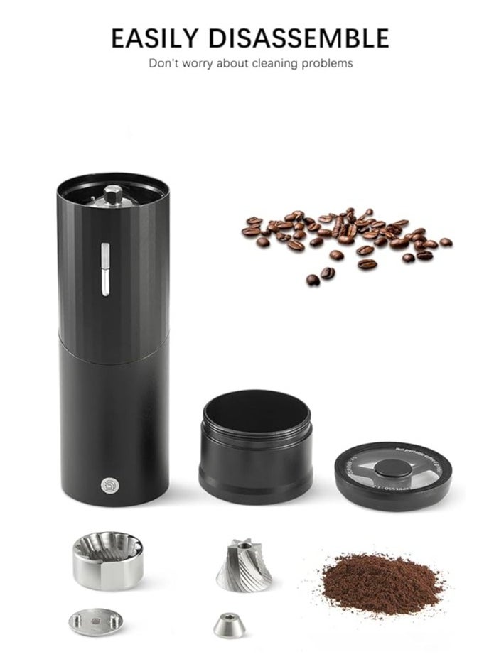 zeroHero RUI Portable Electric Coffee Grinder - 25-30g Capacity, CNC Stainless Steel Burr, Rechargeable 800mAh Battery, Silent Design, Adjustable Coarseness, Durable Aluminum Body - Black/Grey/Silver