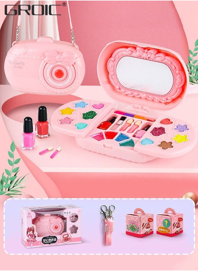 21 PCS Kids Makeup Kit Washable Kit, Girl Toys Real Cosmetic Set with Rotating Case, Safe & Non-Toxic Toy Pretend Beauty Portable Camera Box