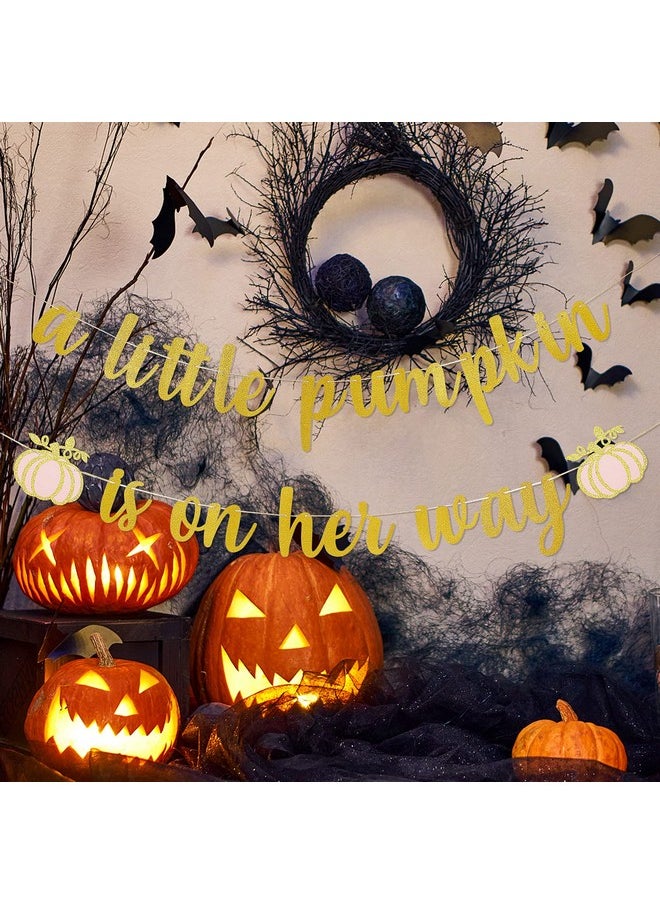 A Little Pumpkin Is On Her Way Banner For Fall Pumpkin Pink Girl Birthday Party Decorations, Thanksgiving Fall Theme Pumpkin Baby Shower Birthday Party Decorations Supplies (Gold & Pink Glitter)