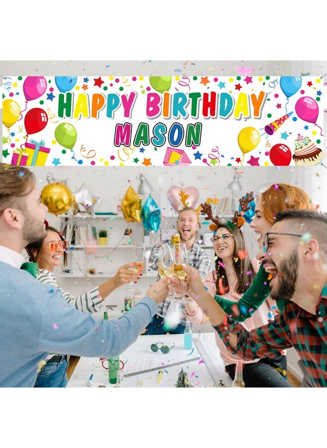 Personalized Birthday Banner With Name Diy Colorful Happy Birthday Banner Backdrop With Alphabet Stickers Custom Birthday Banner For Outdoor And Indoor Birthday Party Decoration (White)