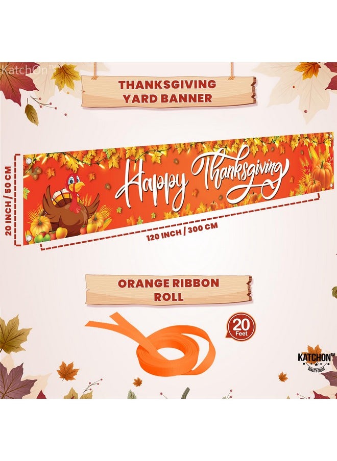 , Happy Thanksgiving Banner Outdoor - Xtralarge, 120X20 Inch | Thanksgiving Yard Banner, Fall Thanksgiving Backdrop For Fall Thanksgiving Decorations Outdoor | Thanksgiving Yard Decorations