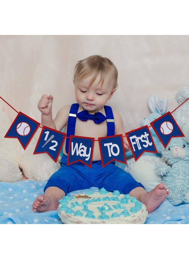 Felt Baseball 1/2 Way To First Banner Half Way To First Banner, Baseball Halfway First Banner For 1/2 Way To First Baseball Theme Birthday Party Decorations