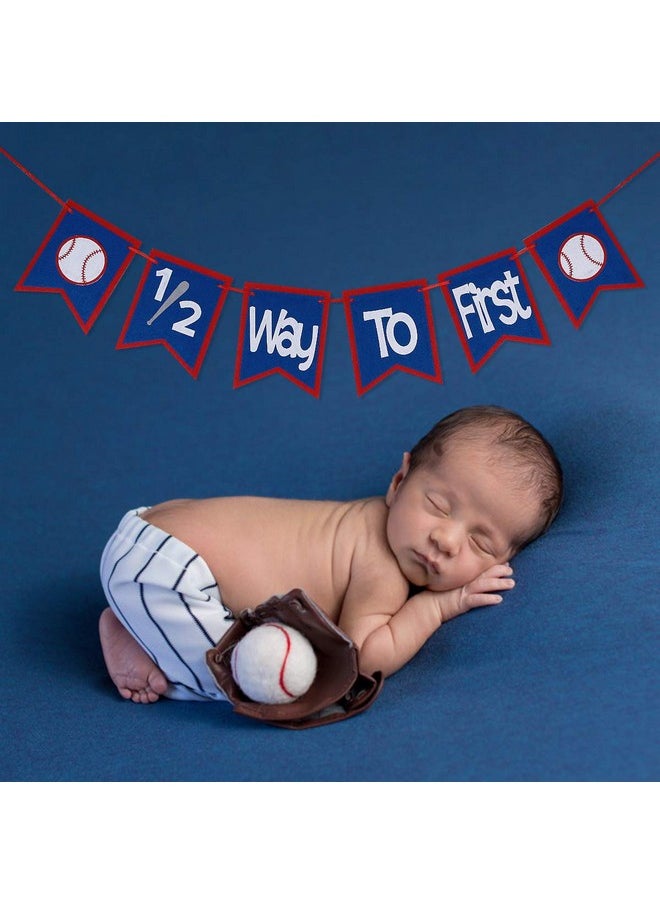 Felt Baseball 1/2 Way To First Banner Half Way To First Banner, Baseball Halfway First Banner For 1/2 Way To First Baseball Theme Birthday Party Decorations