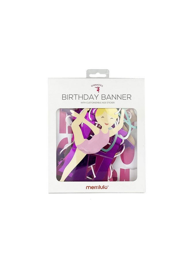 Gymnastics Party - Happy Birthday Banner In Metallic Pink | Gymnast Girls Birthday Banner Decorations | Gymnastics Party Supply