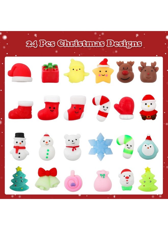 24 Pcs Christmas Mochi Squishy Toys, Christmas Squishies Stress Reliever Fidget Toys Bulk For Kids Boys Girls Christmas Party Favors Stocking Stuffers Goodie Bags Fillers Classroom Prizes