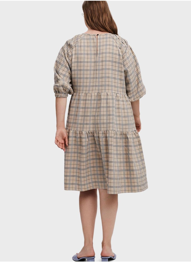 Check Print Ruffle Trim Dress