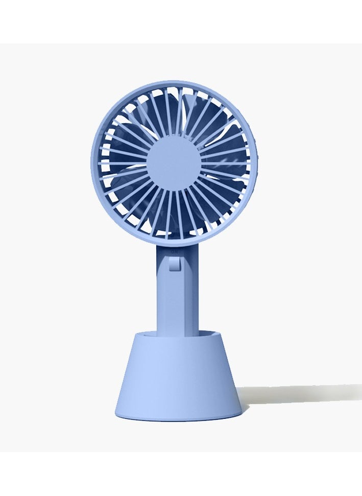 VH handheld mini fan silent fan USB charging portable dormitory office with base handheld small fan Blue