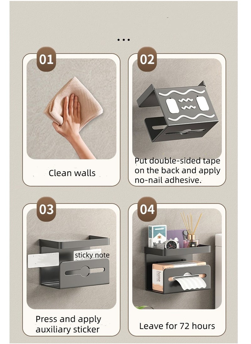 Multifunctional Toilet Paper Holder，Toilet Storage Rack Tissue Holder Self Adhesive Bathroom Mobile phone Roll Paper Shelf Perforation-free Aluminum Holder,Wall Mounted Stainless Steel Tissue Roll H