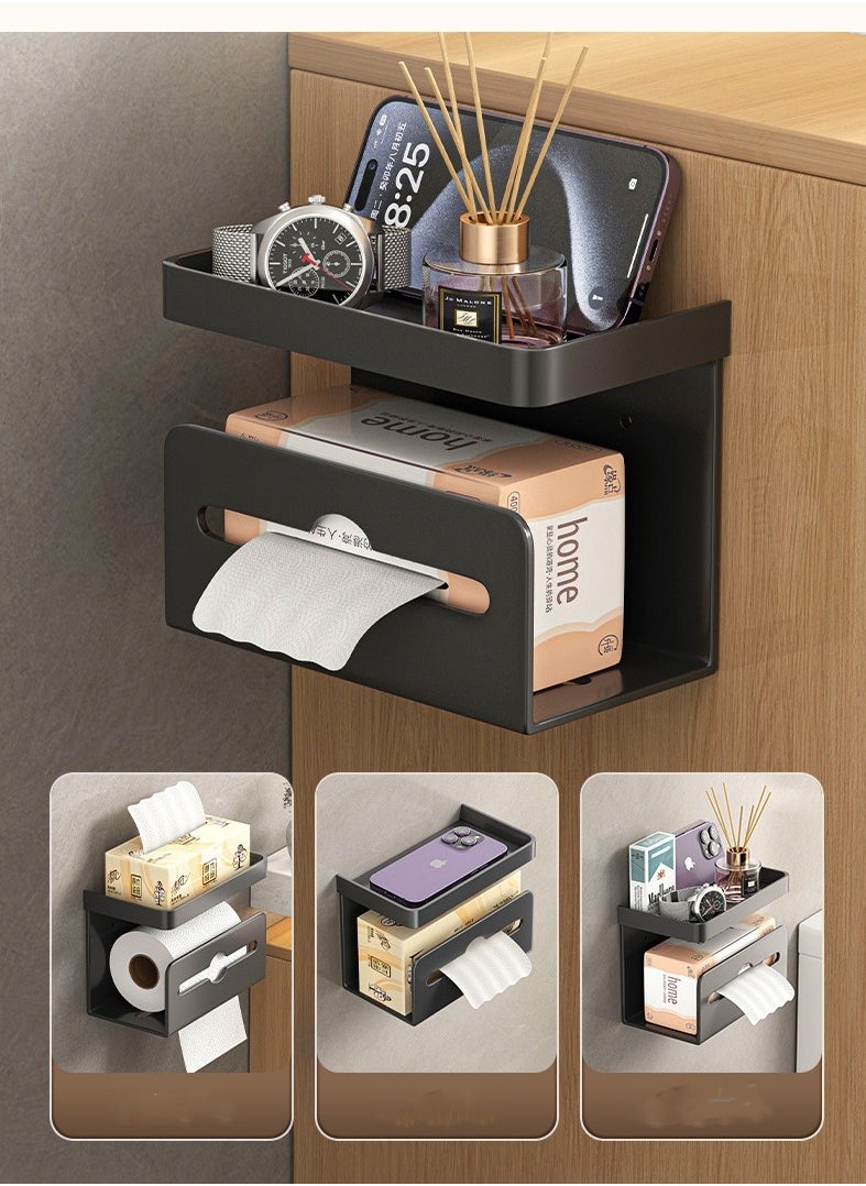 Multifunctional Toilet Paper Holder，Toilet Storage Rack Tissue Holder Self Adhesive Bathroom Mobile phone Roll Paper Shelf Perforation-free Aluminum Holder,Wall Mounted Stainless Steel Tissue Roll H