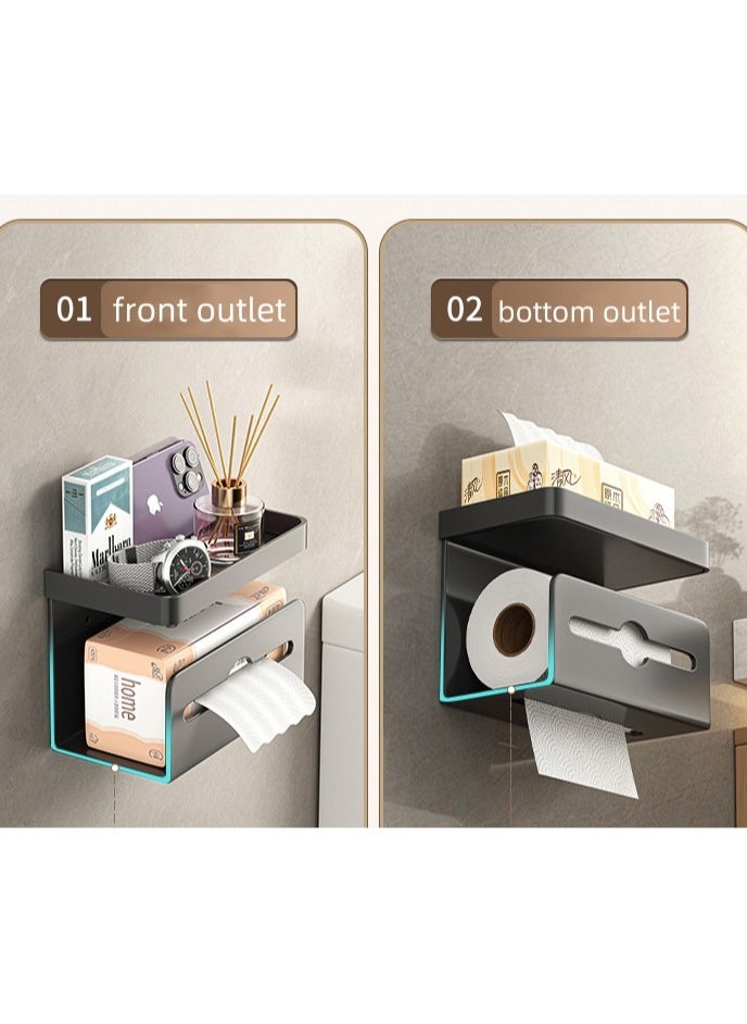 Multifunctional Toilet Paper Holder，Toilet Storage Rack Tissue Holder Self Adhesive Bathroom Mobile phone Roll Paper Shelf Perforation-free Aluminum Holder,Wall Mounted Stainless Steel Tissue Roll H