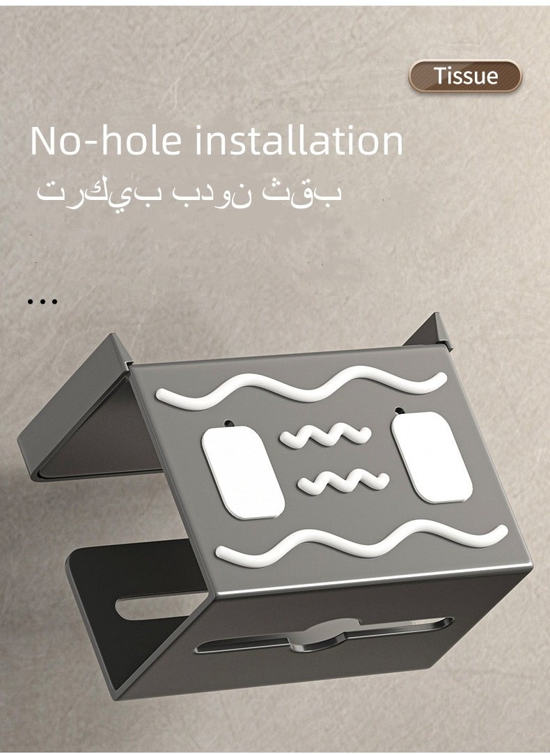 Multifunctional Toilet Paper Holder，Toilet Storage Rack Tissue Holder Self Adhesive Bathroom Mobile phone Roll Paper Shelf Perforation-free Aluminum Holder,Wall Mounted Stainless Steel Tissue Roll H