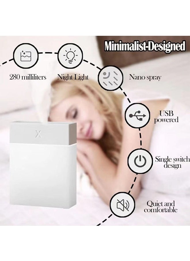 Portable Small Humidifier, 280ml Portable Humidifier, Mini Cool Mist Humidifier with Night Light, USB Personal Desktop Humidifier for Bedroom, Office, Auto Shut-Off, Ultra-Quiet