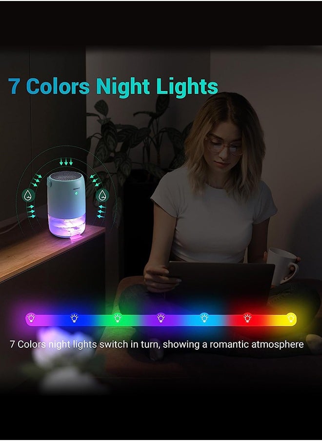 INKBIRD Home Dehumidifier Portable Capacity 300ml/d (30℃ RH80%) 1100ml Water Tank Quiet Dehumidifiers for Office Bedroom 2 Mode 7 Color LED Light Auto Off Ideal for Closet Bathroom Basement