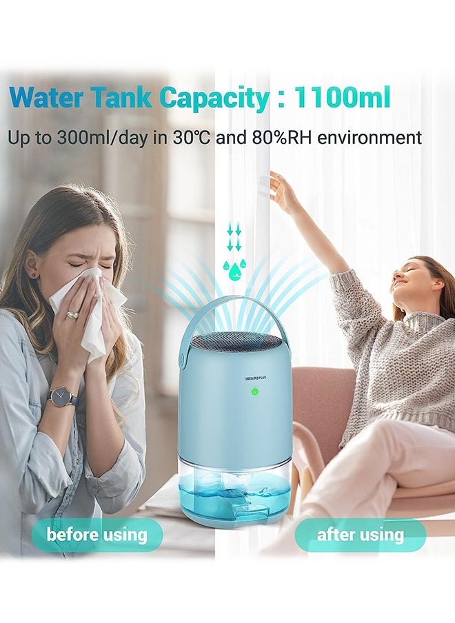 INKBIRD Home Dehumidifier Portable Capacity 300ml/d (30℃ RH80%) 1100ml Water Tank Quiet Dehumidifiers for Office Bedroom 2 Mode 7 Color LED Light Auto Off Ideal for Closet Bathroom Basement