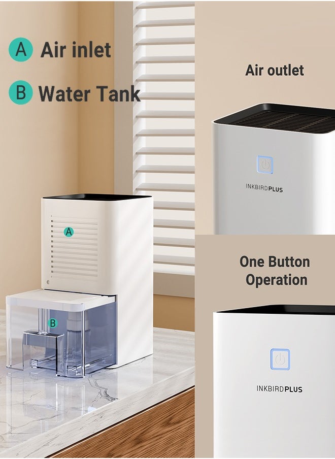 INKBIRDPLUS Upgraded Dehumidifier for Home, 7 Colors Nightlight, 1100 ml Water Tank, Ultra Quiet Sleep Mode, for Wardrobe, Basement, Bathroom, RV, Bedroom, Cabinet, and Spaces up to 3000 CFT