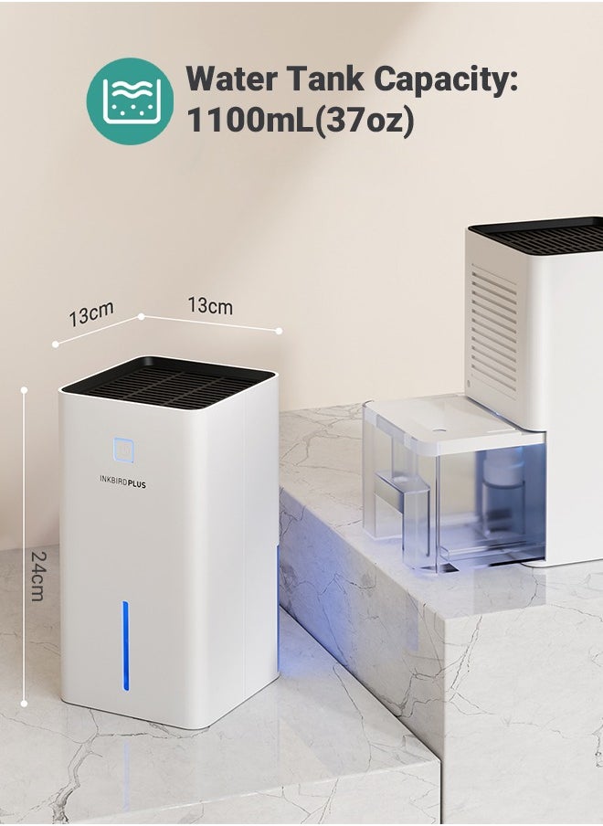 INKBIRDPLUS Upgraded Dehumidifier for Home, 7 Colors Nightlight, 1100 ml Water Tank, Ultra Quiet Sleep Mode, for Wardrobe, Basement, Bathroom, RV, Bedroom, Cabinet, and Spaces up to 3000 CFT